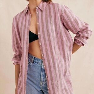 Boden linen pink striped tunic beach shirt button down top women’s size 6 10 uk
